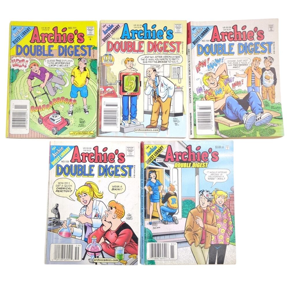 Archie's Double Digest Comic Lot #111, 133, 159, 164, 185 - 5 Comics Set